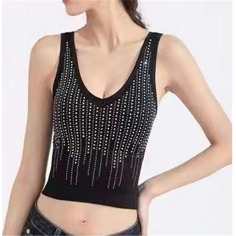 Heavy Industry Hot Drill Large Vest Women Geometric Letters Black Top Women's Spring Summer Tank Top