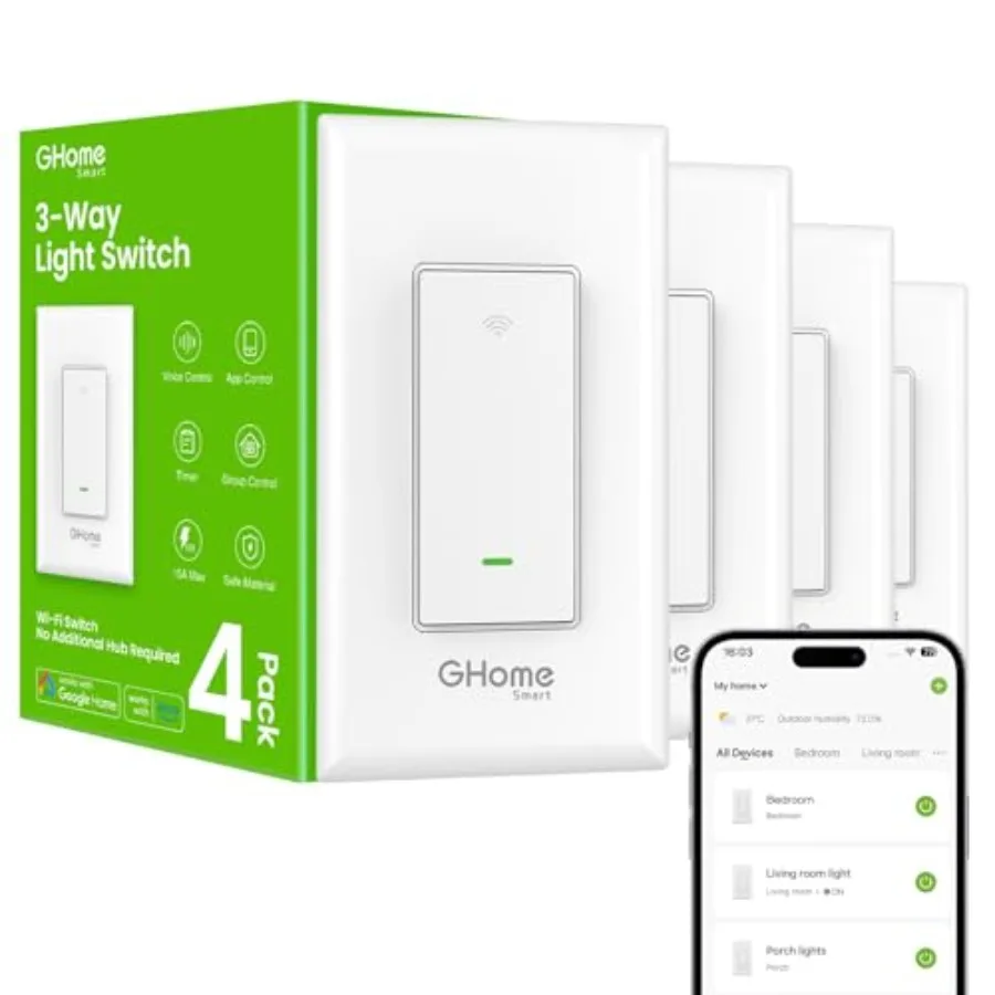 

Wi-Fi выключатель света, совместимый с Alexa и Google Home. Таймер с программированием на частоте 2,4 ГГц. Требуется нейтральный провод. Сертификация FCC.