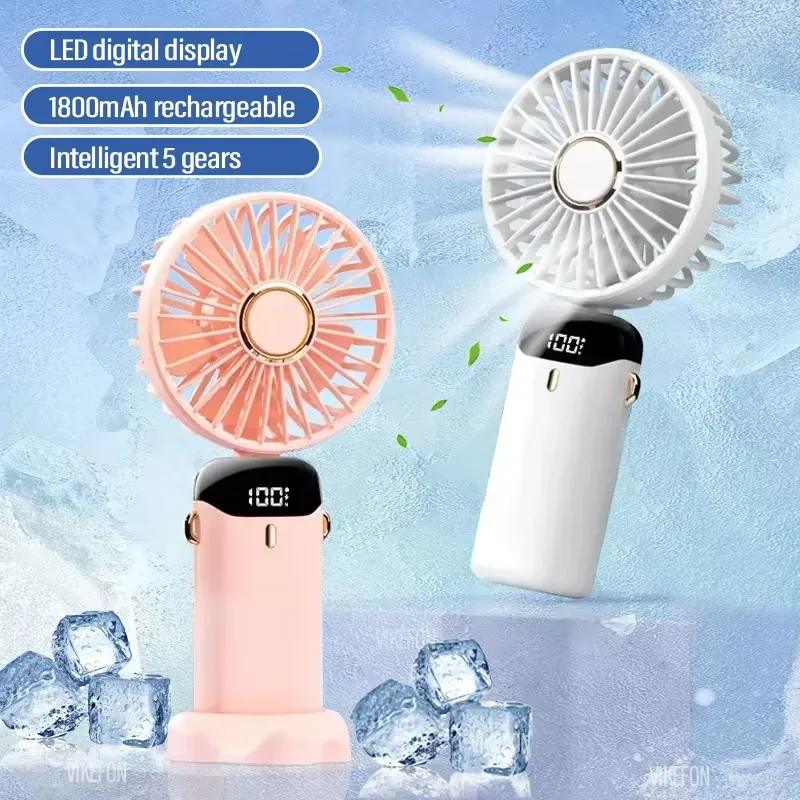 NEW Mini Portable Fan Foldable Handheld 5 Speed Personal Small Desk Fan For Base USB Rechargeable Fan Travel Outdoor Phone Stand