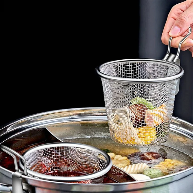 WORTHOWN-4 Stück Edelstahl-Siebkorb, Lebensmittel, Küche, Sieb, Körbe, Hot Pot, Braten, Siebe, Serviernudeln, L