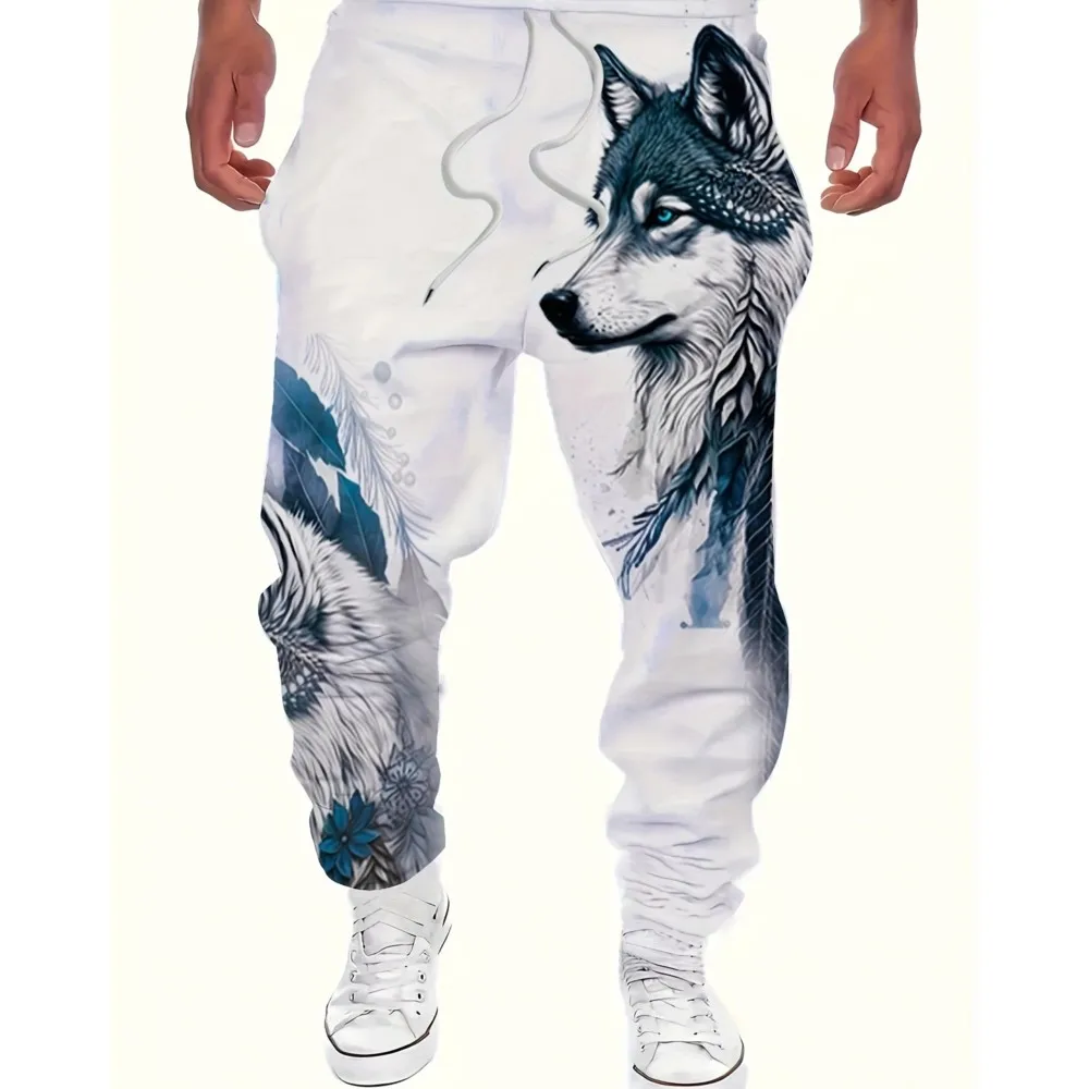 

Men's 2026 Sweatpants, Wolf Graphics Polyester Joggers, Slim Fit Casual Lounge Pants With Pockets, Spring Autumn Streetwear