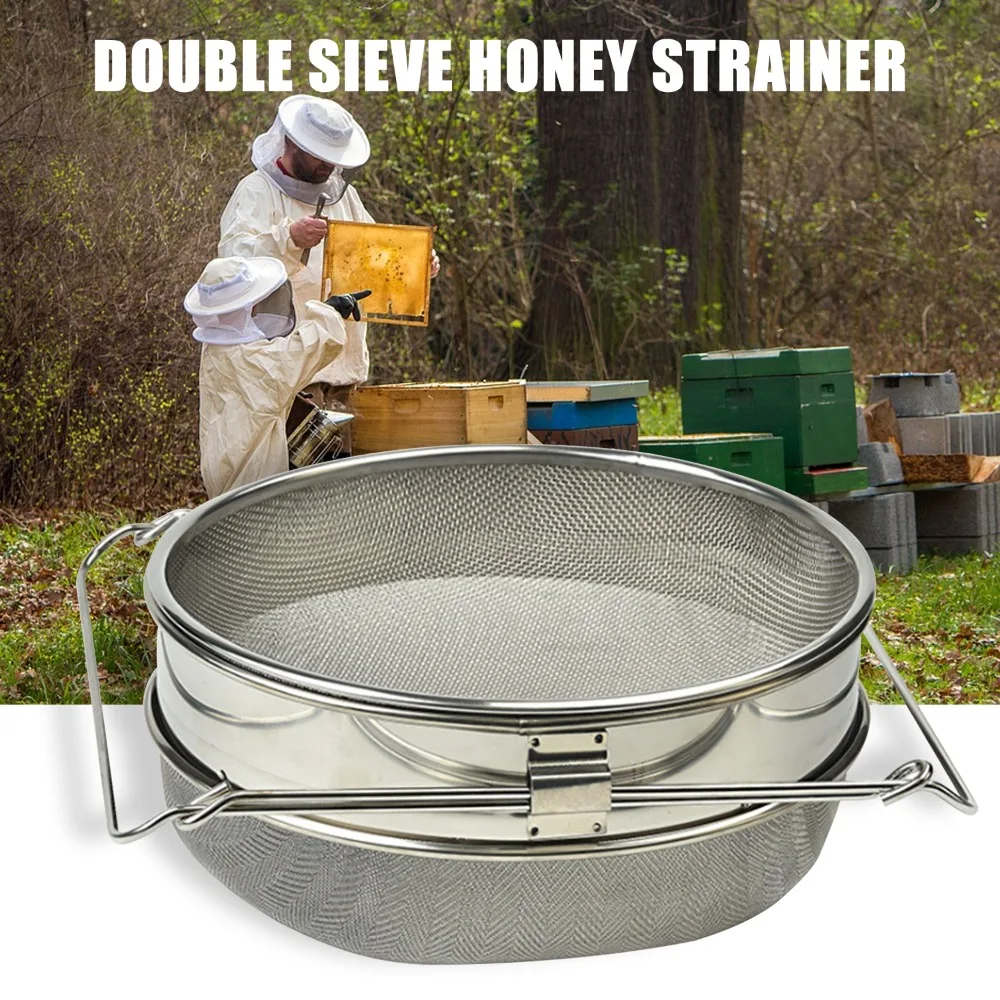 Stainless Steel Double Sieve Honey Strainer Antiskid Handle Double Sieve Honey Sieve Set Extendable Arms