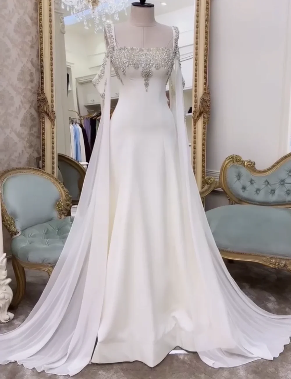 

Customized Chinese Style Jersey Pleat Sequined A-line Square Neck Long Dresses Bespoke Occasion Evening Sparkle