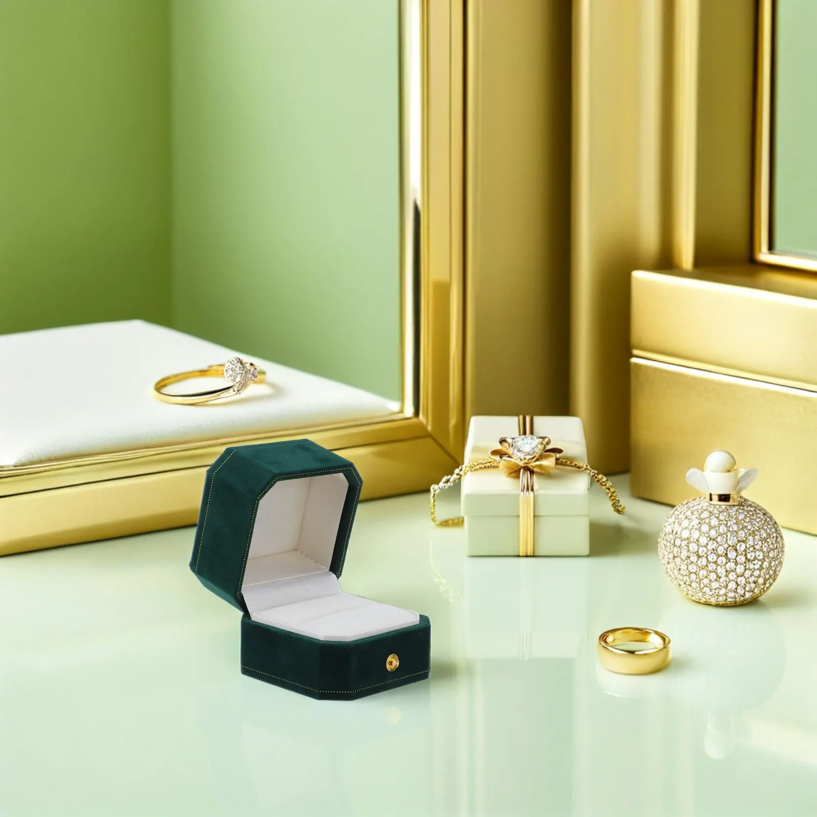 Octagonal Edged Ring Box Soft Padded Jewelry Case Wedding Ring Carrier Engagement Proposal Holder Decorative Storage for Wedding