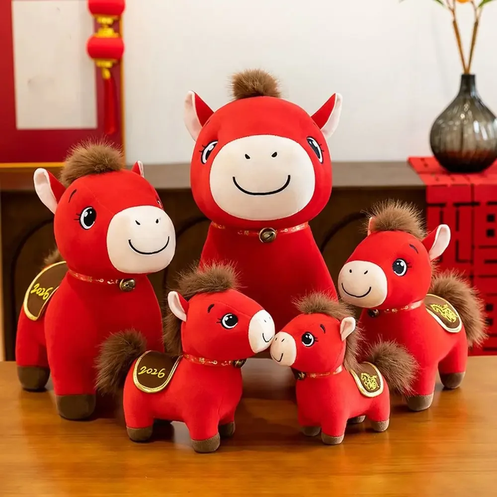 Peluche cavallo fortunato rosso 20/25/30 cm Capodanno mascotte Chinatown Pony Decor Festival Regalo per bambini Regalo per bambini