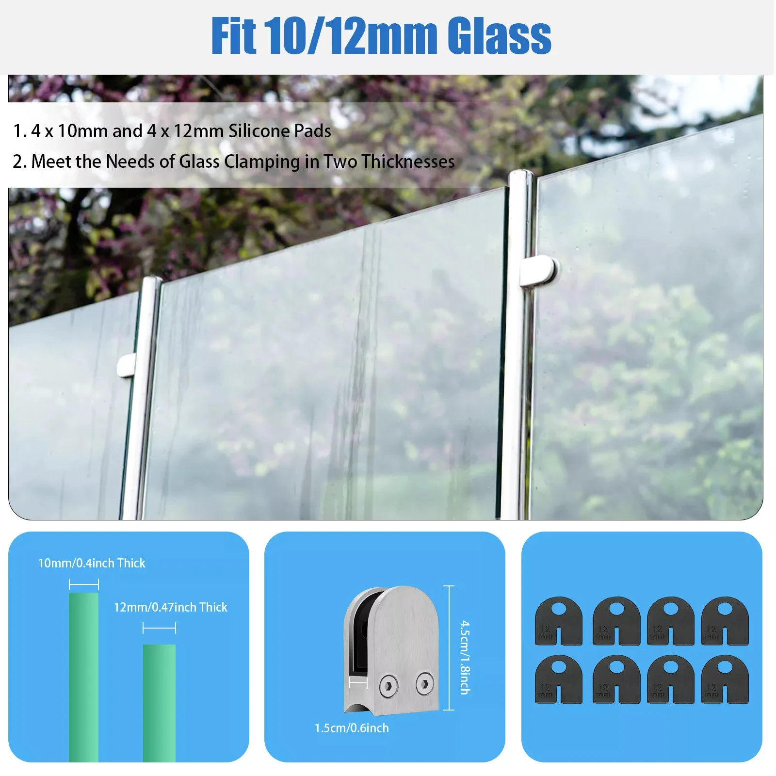 Aço inoxidável Vidro Balaustrada Postes, 110cm, Design Contemporâneo