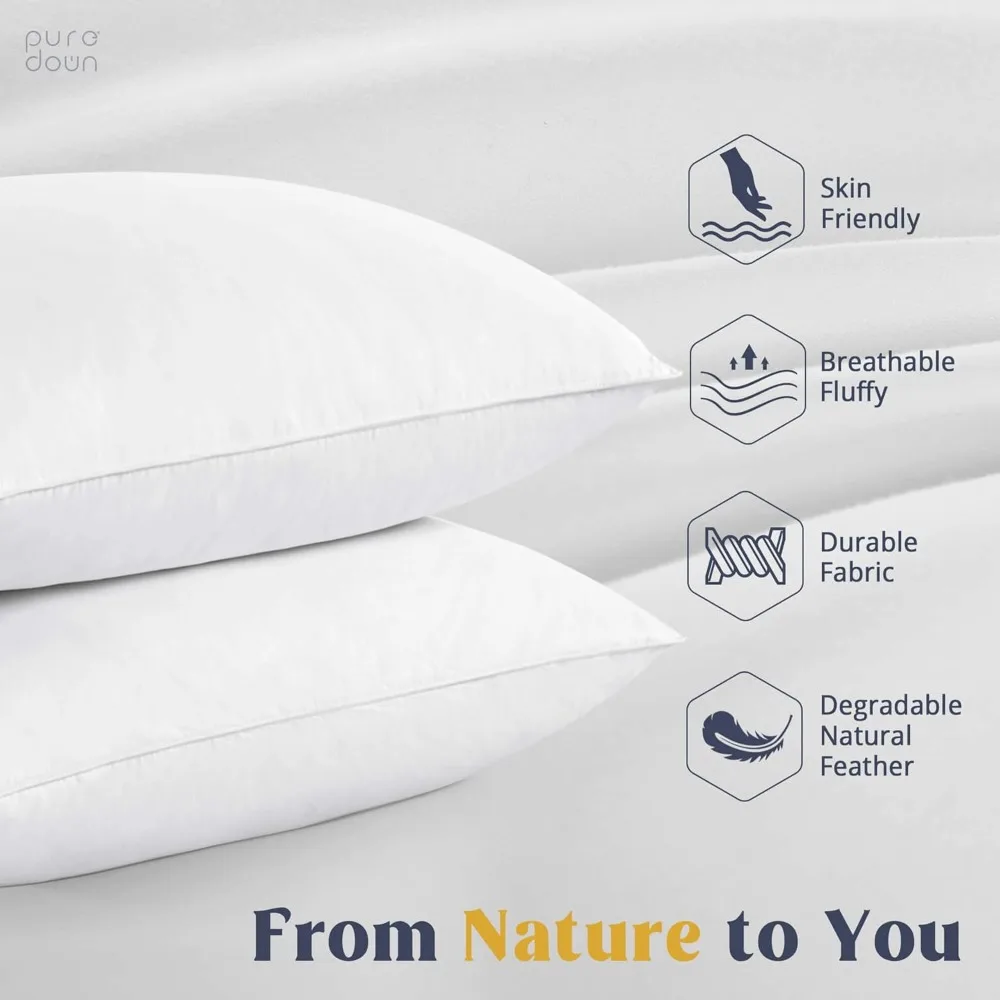 

Goose Feathers and Down White Pillows with 100% Cotton Cover, Bed Sleeping Hotel Collection Pillows Set of 2