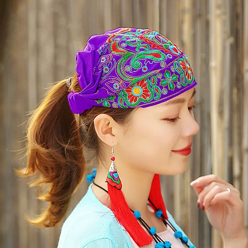Women Mexican Style Ethnic Vintage Embroidery Flowers Travel Bandanas Red Print Hat Winter Leisure Boho Hats for Women 5 Colors