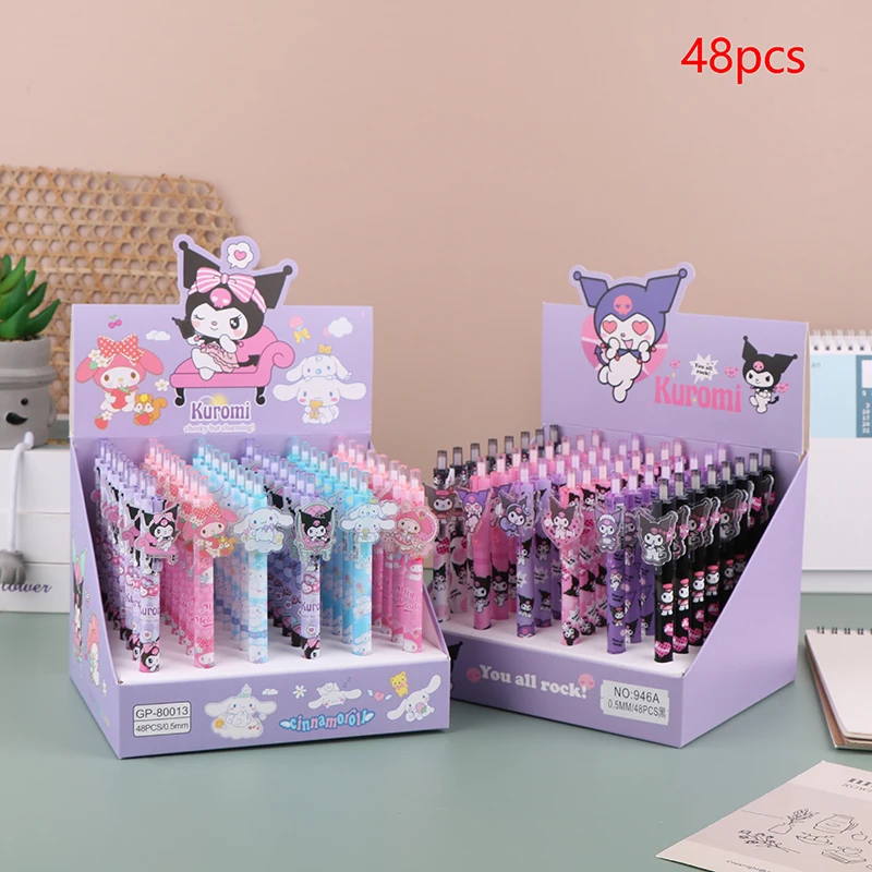 

48pcs New Sanrio Boxed Gel Pen Cartoon Melody Kuromi Cute Student Writing Press Patch Pens 0.5mm Writing Smooth Children's