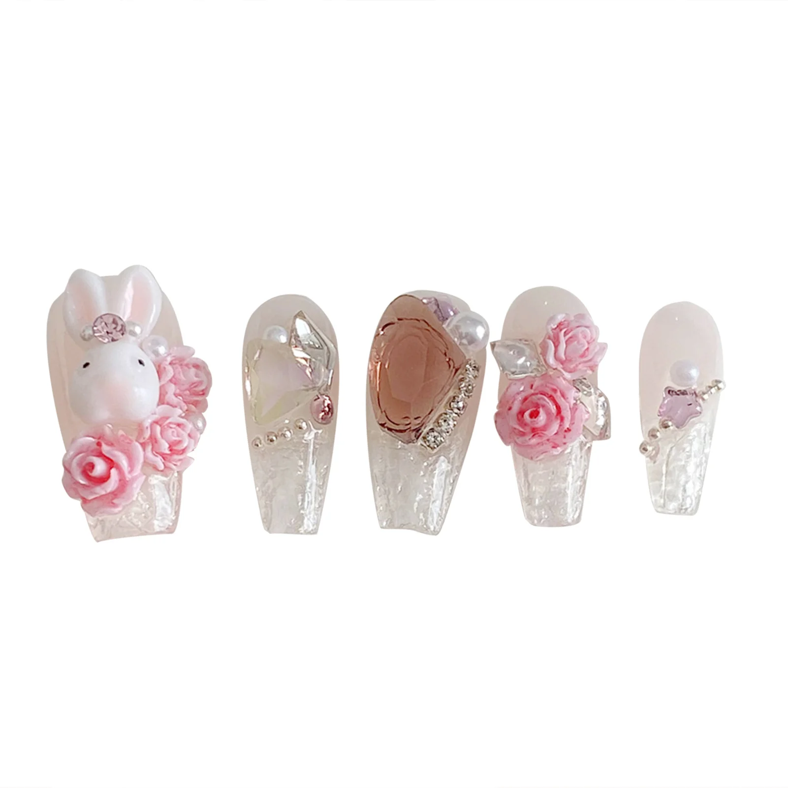 Clear Fake Nails with Rabbit Decor Chip-Proof Smudge-Proof Fake Nails for Fingernail DIY Decoration