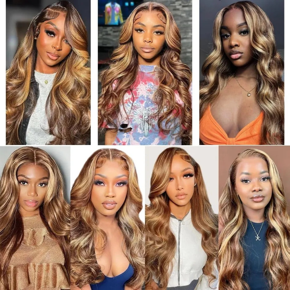 Highlight 13X6 Hd Lace Frontal Wigs Body Wave Human Hair Wig 100% 250 Density Preplucked Brazilian Hair 427 Ombre Lace Front Wig
