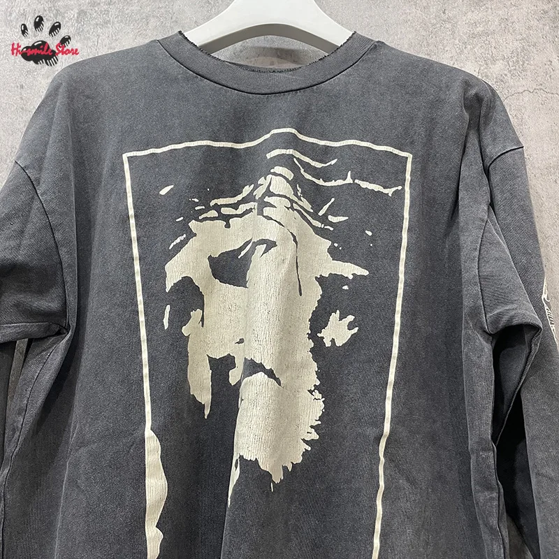 جديد غسلها سانت كم طويل تي شيرت الرجال امرأة المتضخم زوجين عادية الربيع الصيف التالفة الجولة الرقبة بلايز المحملة الموضة