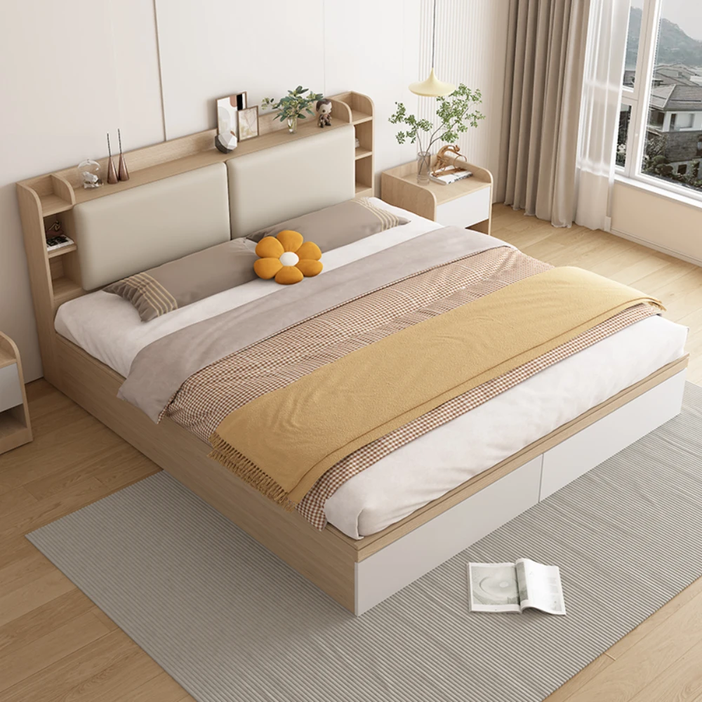 

Modern European Bed Organizer Minimalist Upholstery Double Bed Headboard Luxury Dollhouse Meubles De Chambre Home Furniture
