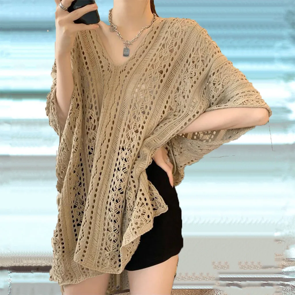 Costumi da bagno da donna Copricostume da spiaggia in pizzo all'uncinetto Costumi da bagno bikini Copricostume lavorato a maglia Costume da bagno da donna con scollo a V Costumi da bagno con spacco laterale
