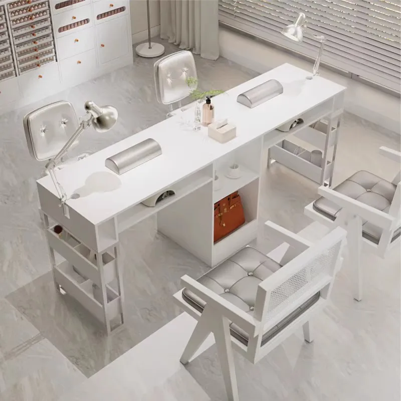 

Storage Profesional Nail Desk Minimalist Rectangular Aesthetic Trendy Nail Table French White Table Onglerie Salon Furniture