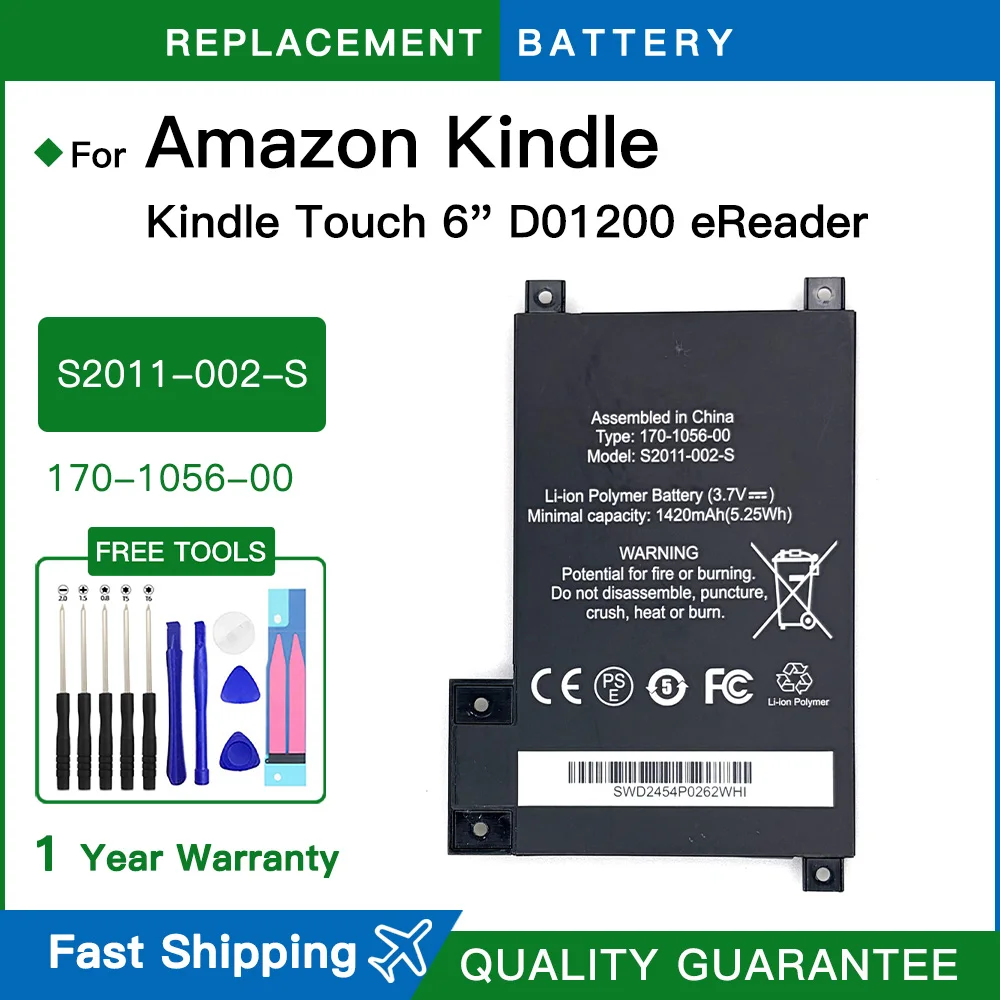 Batería nueva S2011-002-S para AMAZON Kindle Touch S2011-002-A DR-A014 170-1056-00 D01200 Kindle 5 Touch 6" eReader + Herramientas