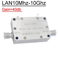 10Mhz-10Ghz 40DB wzmacniacz szerokopasmowy RF LAN wzmocnienie P1dB = 20dBm wzmacniacz o niskim poziomie szumów do odbiornika napędu radiowego z mikserem krótkofalowym