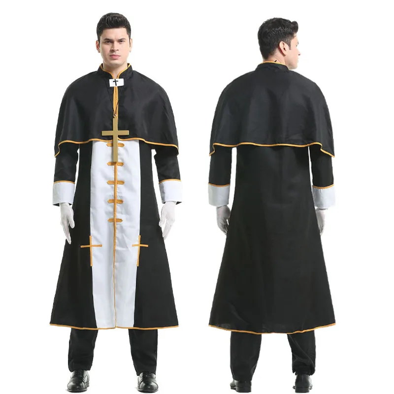 Bla Priest Costume Men's Missionary Stage Performance Outfit loween eyes Maria Priest Long Robe Traditional Chinese E...