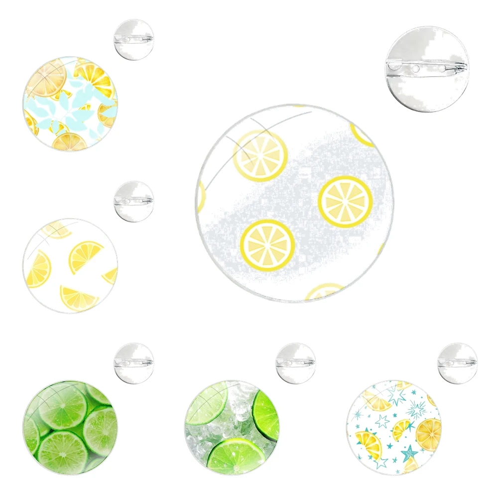 Fruit Lemon Glass Dome Brooches Badge Pins For Clothes Hat Shirt Lapel Bag