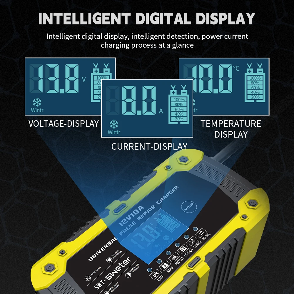 الاتحاد الأوروبي التوصيل 12 فولت 10A SWT-1880 شاحن بطارية السيارة لبطاريات دراجة نارية السيارات شحن سريع Lifepo4 AGM هلام الرطب الرصاص الحمضية