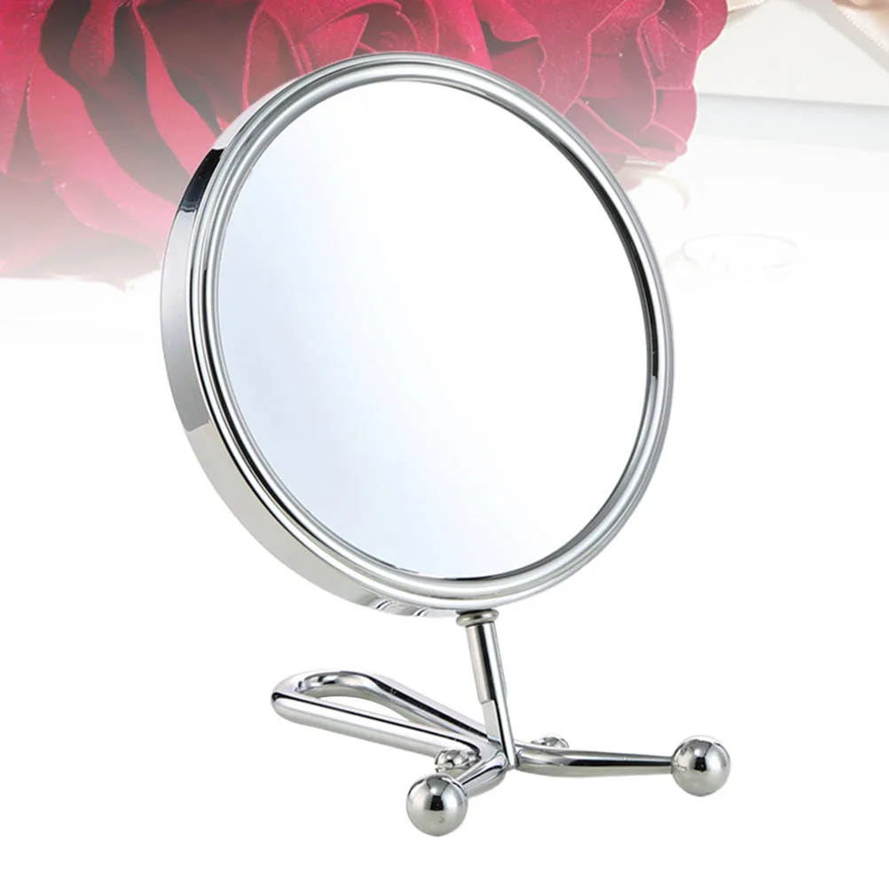 Doppelseitiger silberner rotierender Make-up-Spiegel, manueller Desktop-verstellbare Lupe, tragbarer Taschenspiegel für Damen, schnell