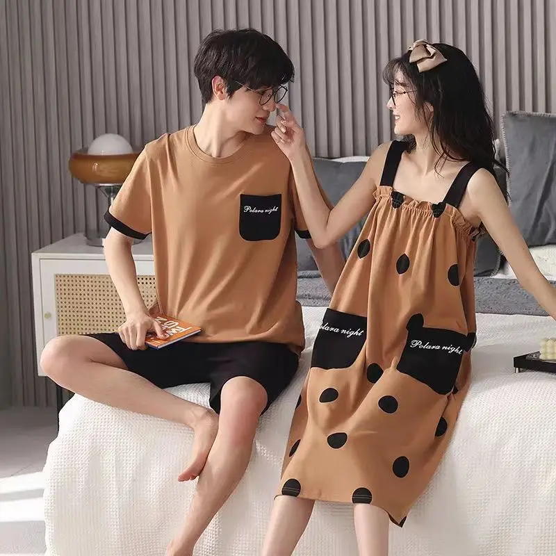 Women\'s Men\'s Couple Pajamas Set Summer (100% Cotton) Cute Backless Pajamas Women\'s Thin Homewear Men\'s Pajamas Pants Pajama Set