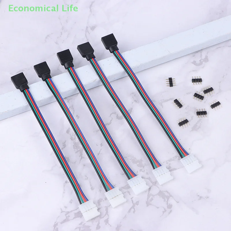 5Pcs 5050 LED RGB Strip Light Connector 4 Pin Conductor Strip To Controller Jumper Solderless Clip On Pigtail Power Adapter