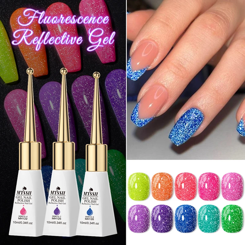 10ml MTSSII Fluorescence Reflective Glitter Gel Nail Polish Semi Permanent Soak Off UV Manicure Nail Art Varnish HEMA/TPO FREE