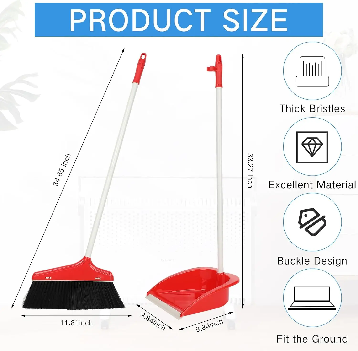 WILLBOND 8Set Broom and Dustpan Set Long Hand Broom with Dustpan Combo Bulk