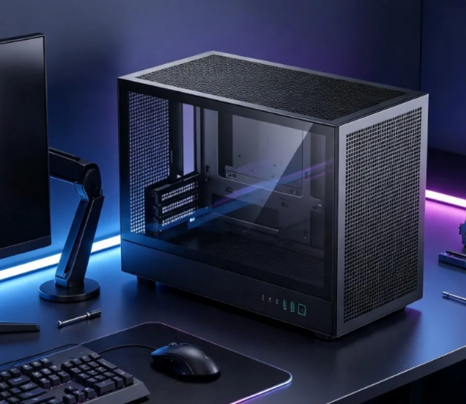 Side Mesh Vent ITX Computer Housing Portable Handheld Case Fit Long Graphics Card ATX PSU Type-C Connection