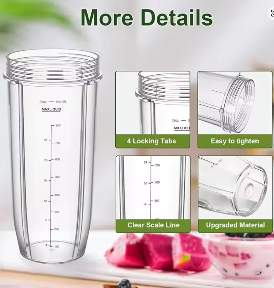 Picture 3: 32OZ Blender Cup Replacement with 2 lids For Ninja Auto IQ Blender BL450 BL480 BL642 BL680 BN801 SS101 SS151