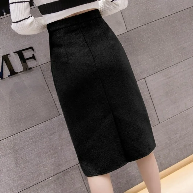 

Woolen Half Skirt 2023 High Waist Style Black Hip Slim Mid Length One Dress Faldas Clothes for Women Skirts