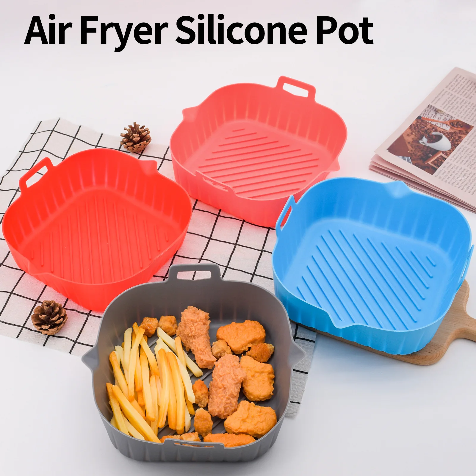 Silicone air fryer special tray food safety reusable square barbecue mat baking tray oven baking mold plate suitable for kitchen
