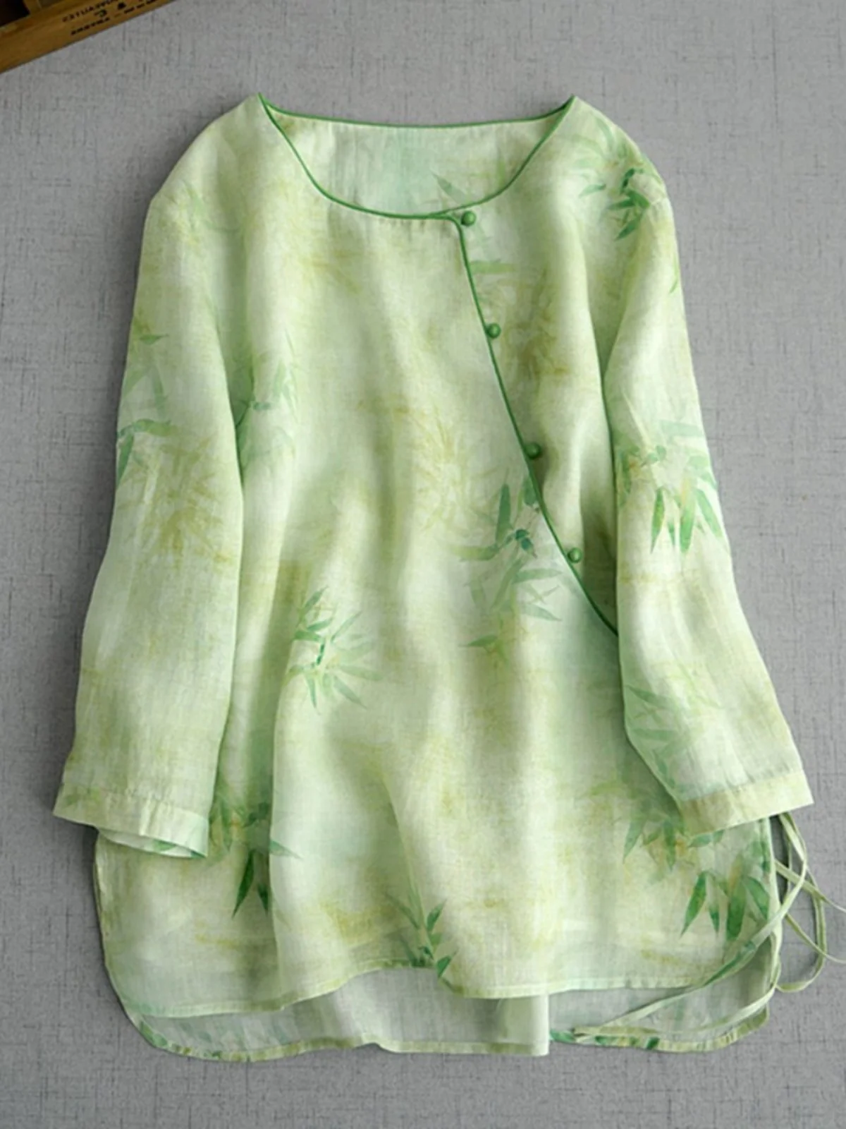 여름 신상품 여성용 코튼 플랙스 프린트 티셔츠-쿼터 슬리브 루즈핏 레귤러 길이