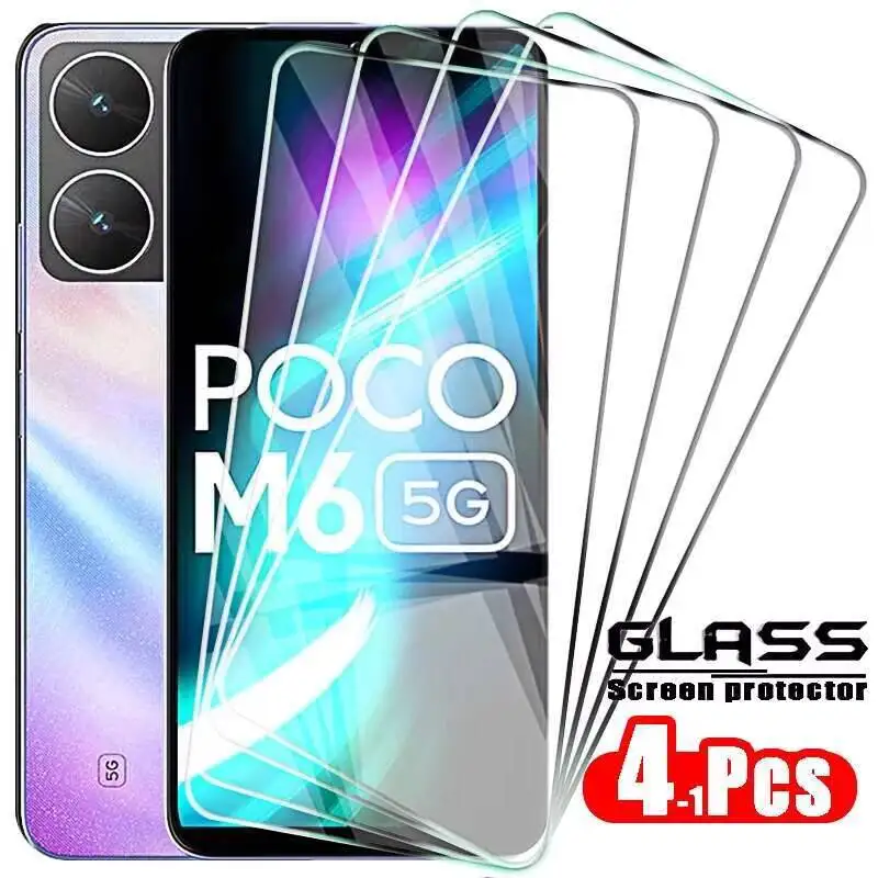 

4-1PCS Tempered Glass On For Xiaomi Poko Poxo Little M6 X6 Pro C65 13T Screen Protector Film Guard Cover Redmi 13C Note 13