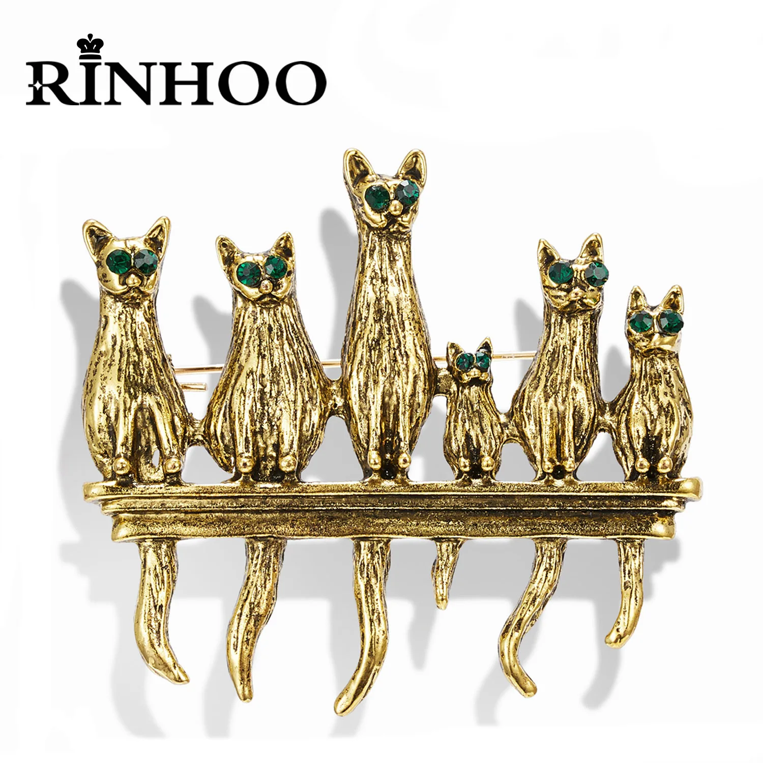 Rinhoo 6 Cute Cats Enamel Pin Vintage Green Rhinestone Eyes Cat Brooches For Women Animal Kitten Casual Party Brooch Pins Gifts