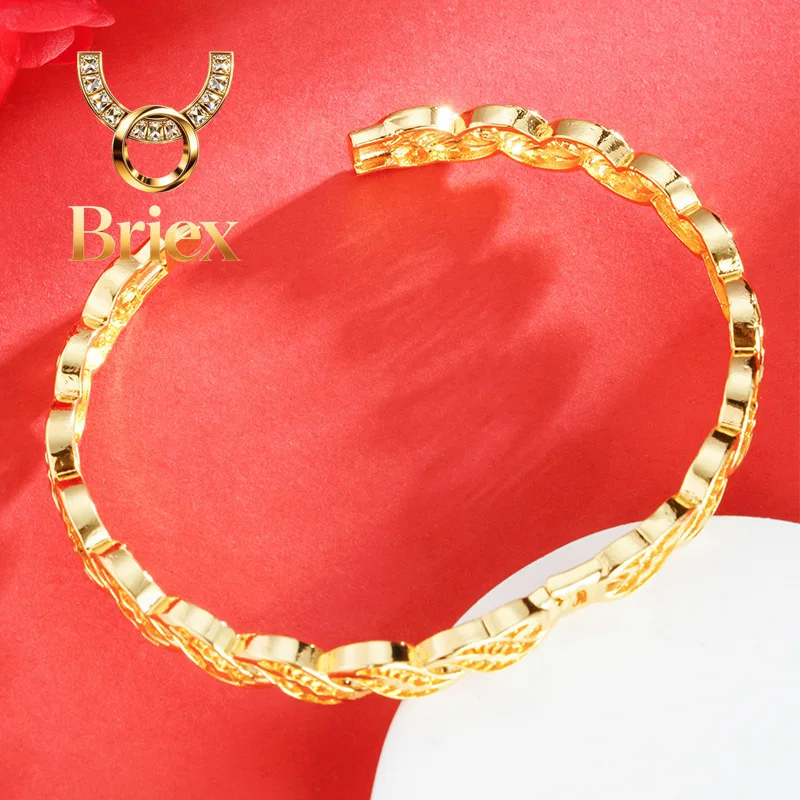 Briex Jewelry Luxury 24K 9999 Pure Gold real gold Women's Leaf Bracelet Hollow Twist Buckle Bracelet