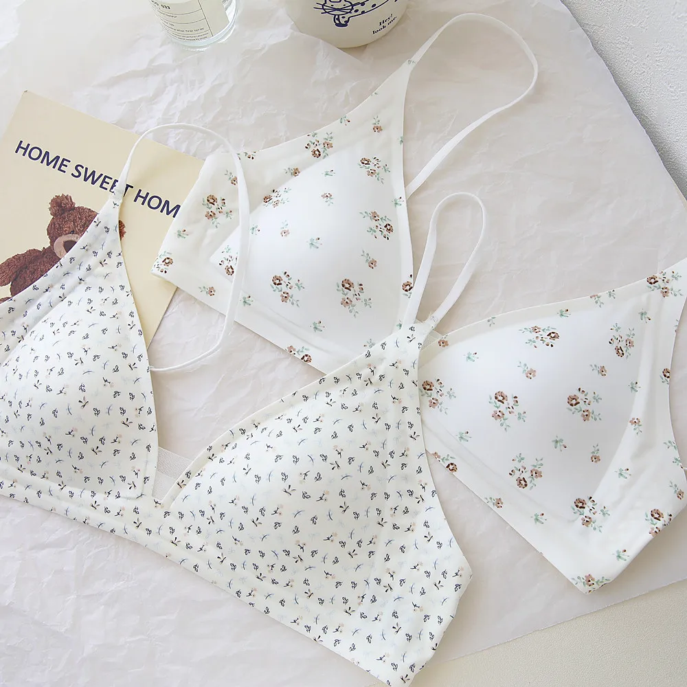 

Summer Cool Sensation Ultra-thin Triangle Cup Bra, Floral & Leopard Print, Seamless One-piece Wire-free Teen Bralette