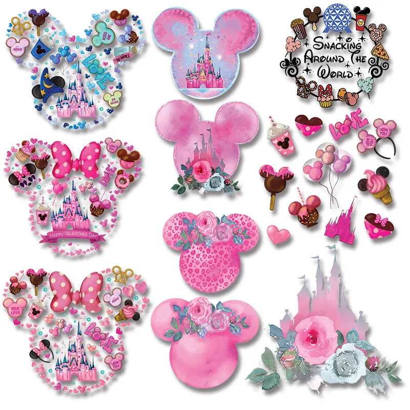 

Mickey Mouse Avatar Castle Flower Love Bow Pattern Iron On Transfer On Clothes Applique Decor Washable fusible patch