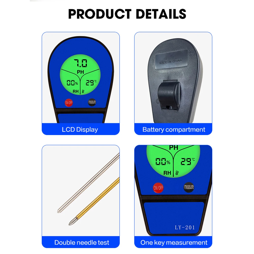 3 in 1 Soil PH Meter Moisture Temp PH Tester Humidity Sunlight Garden Flowers Moist Detector Soil Moisture Sensor Meter