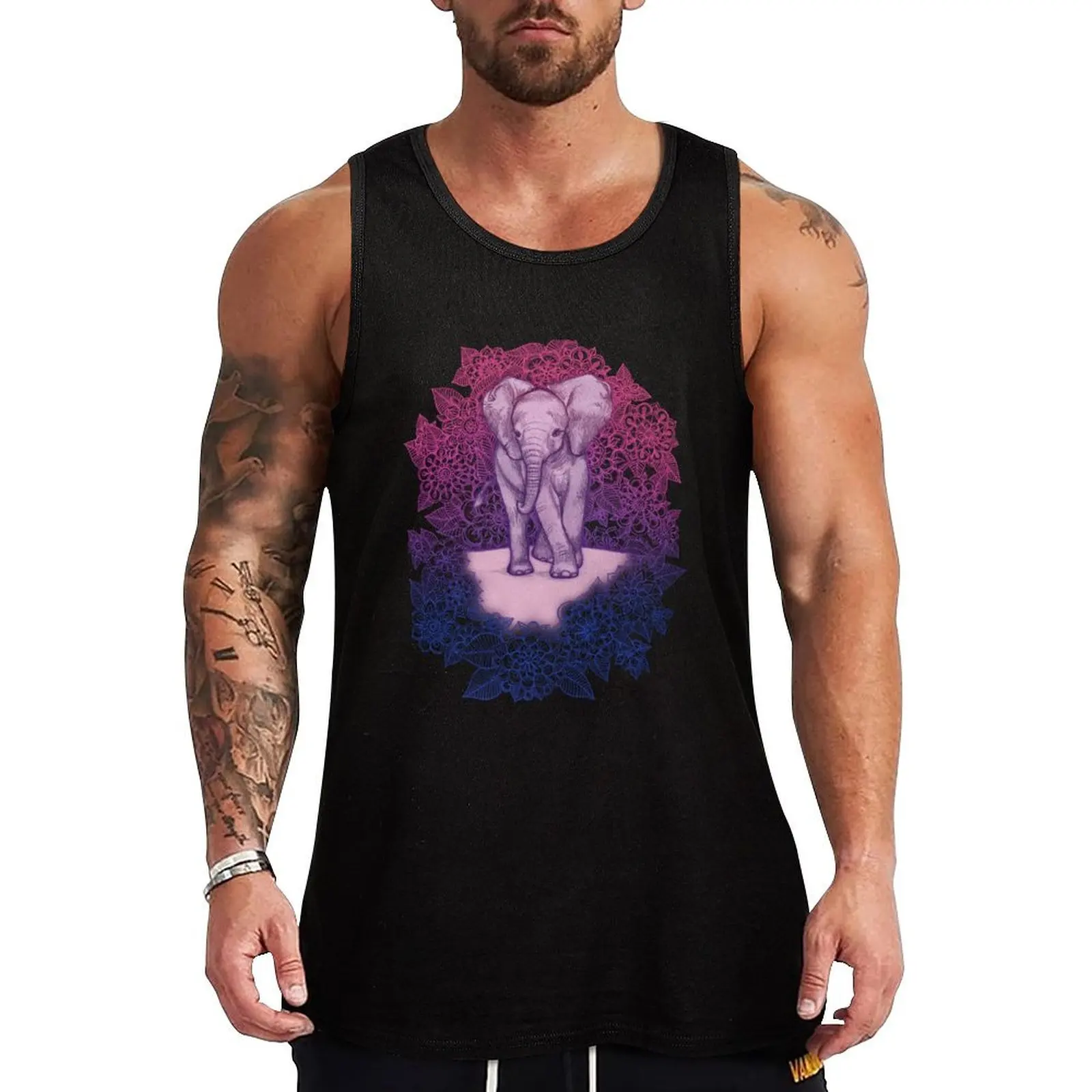 

Cute Baby Elephant in pink, purple & blue Tank Top gym clothes man fitness Men's clothes anime sleeveless vests