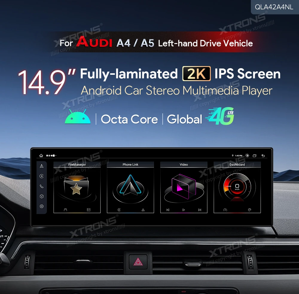 XTRONS 14.9'' 2K Android 14 Car Radio For Audi A4 A5(B9) Left-hand with MIB2 System Built-in 4G CarPlay WIFI AA Octa Core 4+64GB