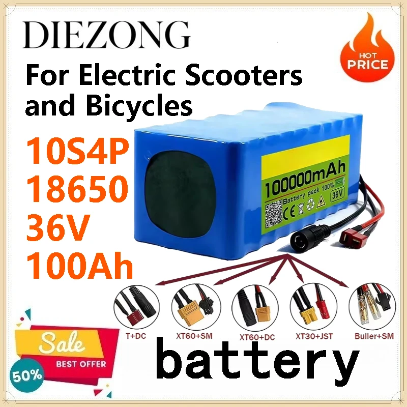 36V 100Ah 10S4P 18650 리튬 배터리 팩 (내장형 BMS 포함) 전기 스쿠터 및 자전거용