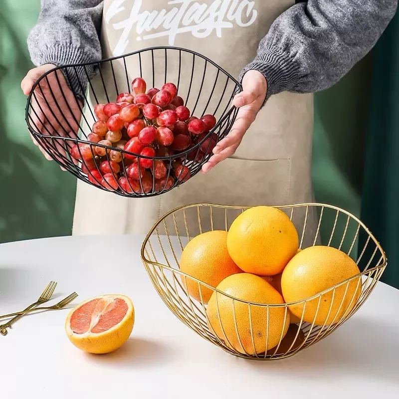 

Simple Modern Iron Fruit Basket Fruit Container Bowl Home Creative Snacks Bread Storage Drain Basket Table Snacks Display Tray