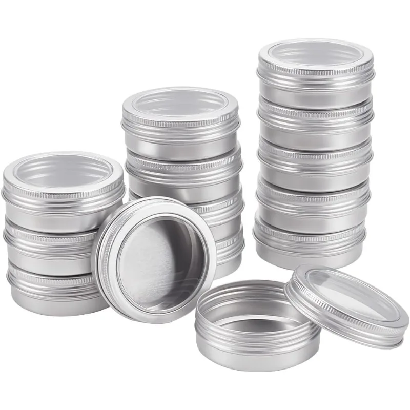 Latas de aluminio redondas con tapa de tornillo, contenedores con ventana transparente, ideal para almacenar especias, dulces y té, paquete de 14, 2 OZ