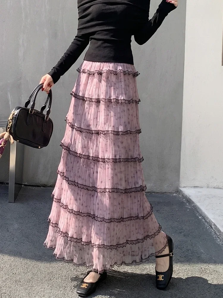 French Vacation‑Style High Waist Multi‑Layer Tulle Cake Women Skirts Autumn New Slim‑Flattering Purple A‑Line Casual Half Skirt