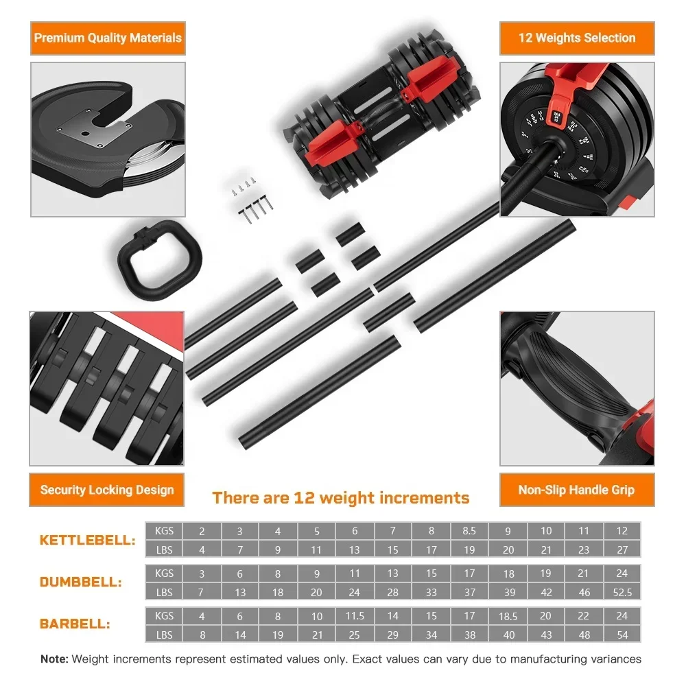 

Xdumbbell Custom Logo Fitness Squat Equipment Cast Kettlebell Workouts Heavy 24kg/53kg 3 In 1 Adjustable Kettlebell Manufacturer