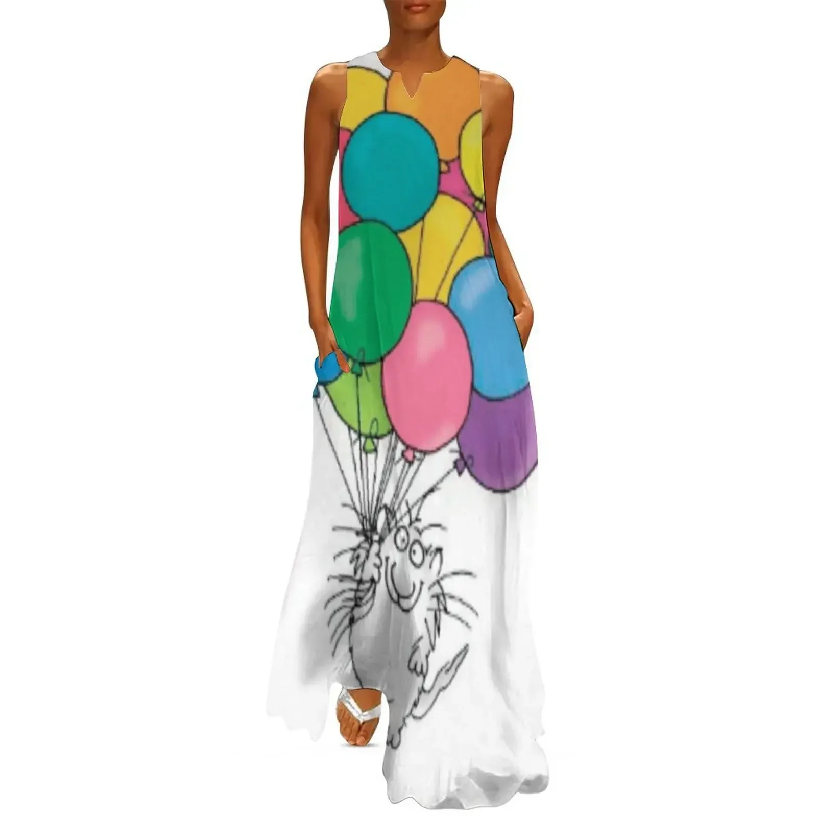 

cat flying paloon Long Dress womens dress woman dress Women's long
