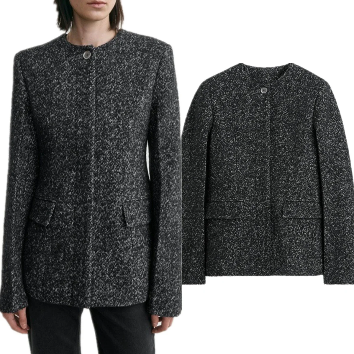 

Dave&Di скандинавский элегантный осенне-зимний минималистичный шерстяной серый пиджак с круглым вырезом, костюм, женская куртка, женская одежда, топы, блейзер, женский