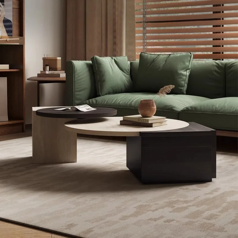 Italian minimalist coffee table marble living room small apartment creative designer high sense round natural travertine tea